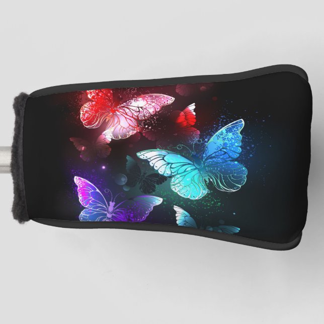 Funda Para Palo De Golf Tres mariposas brillantes en el fondo nocturno (Anverso)