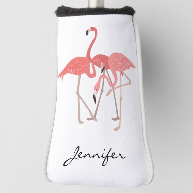 Funda Para Palo De Golf Trío Flamingo Tropical con Monograma Personalizado (Girar 90)