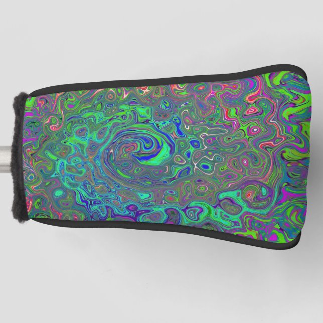 Funda Para Palo De Golf Trippy Chartreuse y Blue Retro Liquid Swirl (Anverso)