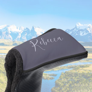 Funda Para Palo De Golf Tu nombre   Elegante guión de lavanda en morado ne