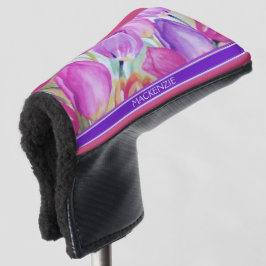 Funda Para Palo De Golf Tulipanos de acuarela de monograma