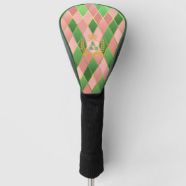 Funda Para Palo De Golf Ultra Chic Preppy Rosa Verde Argyle Monograma Escu