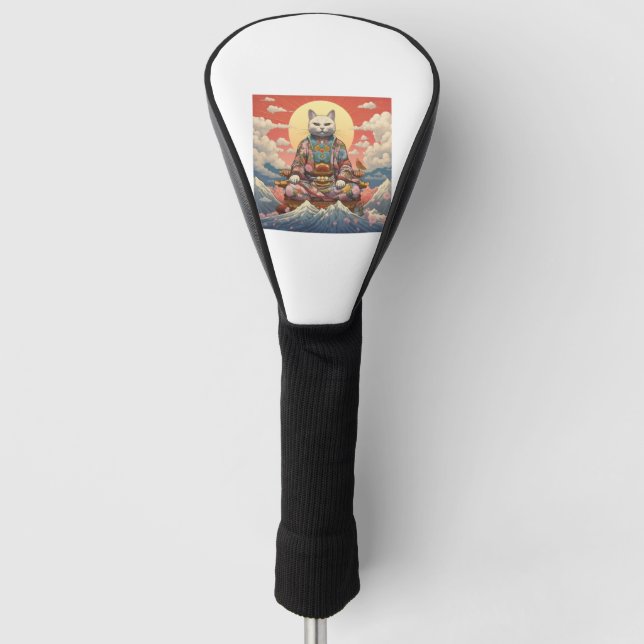 Funda Para Palo De Golf Un gato samurai meditativo a viaje sobre el Monte  (Anverso)