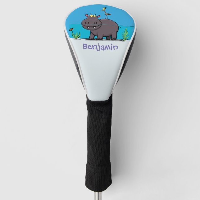 Funda Para Palo De Golf Un gracioso hipopótamo con personalizado de pájaro (Anverso)