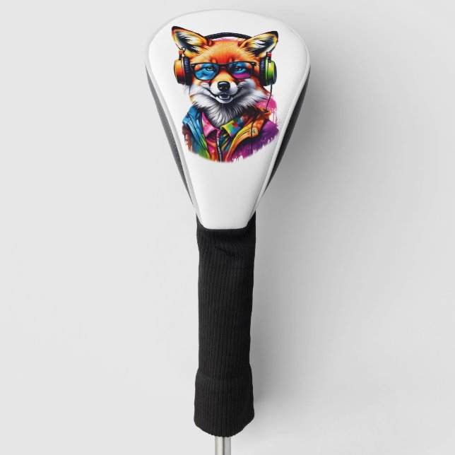 Funda Para Palo De Golf Un zorro con audífonos y gafas (Anverso)