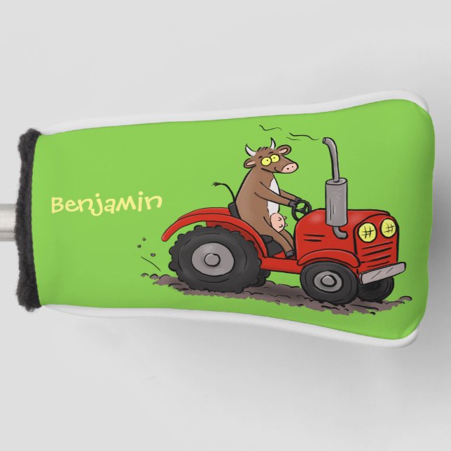 Funda Para Palo De Golf Una vaca feliz y linda conduciendo a un personaliz (Anverso)
