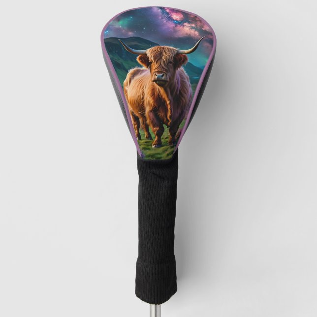 Funda Para Palo De Golf Vaca Highland bajo las estrellas (Anverso)