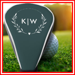 Funda Para Palo De Golf Verde bosque y blanco | Monograma de iniciales mod
