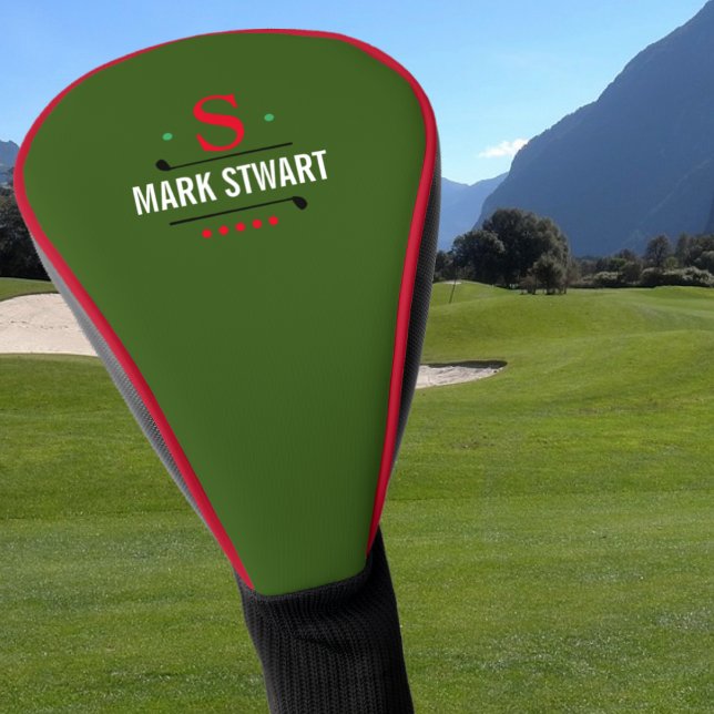 Funda Para Palo De Golf verde de monograma golfista / jugador de golf (Subido por el creador)
