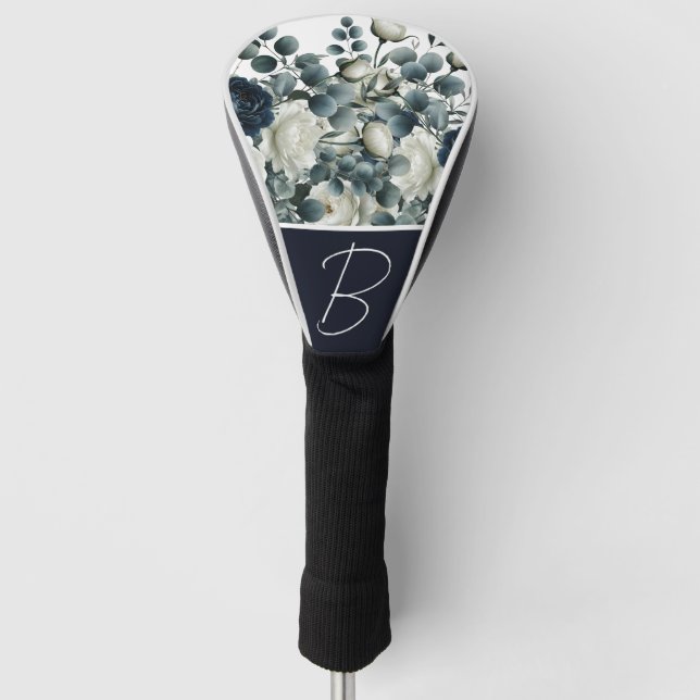 Funda Para Palo De Golf Verde floral azul oscuro y blanco moderno (Anverso)