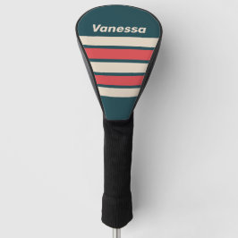 Funda Para Palo De Golf Vibra Retro Turquesa a Través de Rayas con Nombre