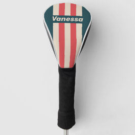 Funda Para Palo De Golf Vibra Retro Turquesa con Rayas de Alfiler y Nombre