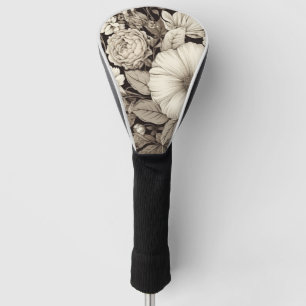 Funda Para Palo De Golf Vintage Floral Sepia Patrón (12) Tapa de cabeza de
