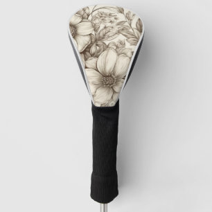 Funda Para Palo De Golf Vintage Floral Sepia Pattern (13) Tapa de la cabez