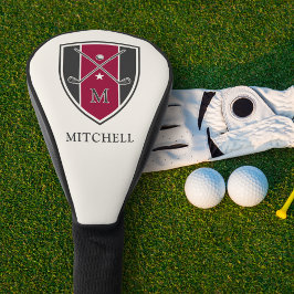 Funda Para Palo De Golf Vintage Golf Crest Crossed Clubs Initial Red Black