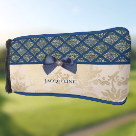 Funda Para Palo De Golf Vintage Navy Gold Damask look con doblado y nombre