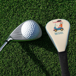 Funda Para Palo De Golf Vintage Retro Golf Cart Cute Blue Monogrammed