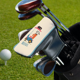 Funda Para Palo De Golf Vintage Retro Golf Cart Cute Blue Monogrammed