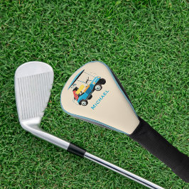 Funda Para Palo De Golf Vintage Retro Golf Cart Cute Blue Monogrammed