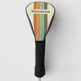 Funda Para Palo De Golf Vintage Retro Rainbow Pin Striped with Name