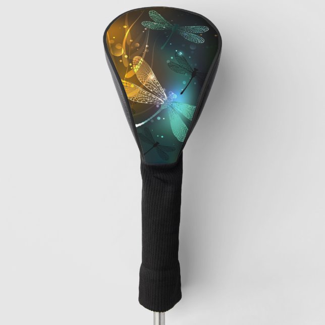 Funda Para Palo De Golf Vuelo de libélula luminosa verde (Anverso)