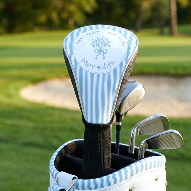 Funda Para Palo De Golf Whimsical Blue White Stripe Preppy Mom Established (Subido por el creador)