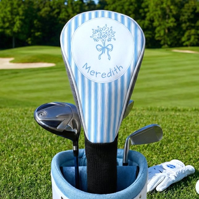 Funda Para Palo De Golf Whimsical Blue White Stripe Preppy Monogram (Subido por el creador)