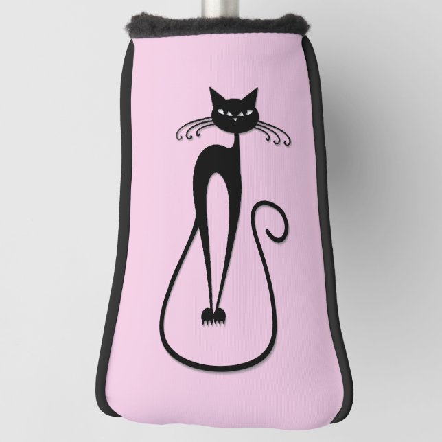 Funda Para Palo De Golf Whimsical Skinny Black Cat Rosa (Girar 90)
