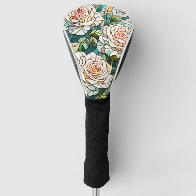 Funda Para Palo De Golf White Roses Stained Glass Mosaic (Anverso)