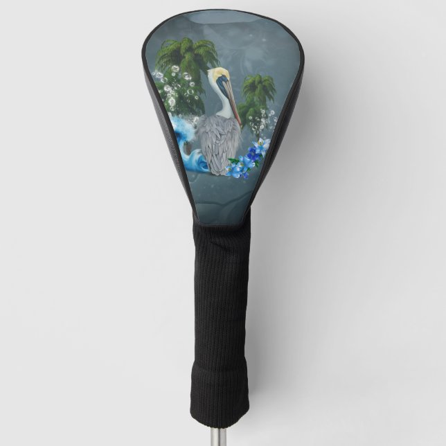 Funda Para Palo De Golf Wonderful pelican with wave and palm trees (Anverso)