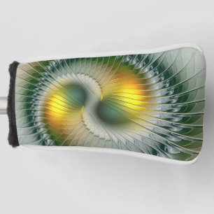 Funda Para Palo De Golf Yin Yang Green Gold Abstract Colorful Fractal Art