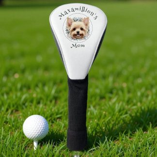 Funda Para Palo De Golf Yorkie de acuarela y corona floral