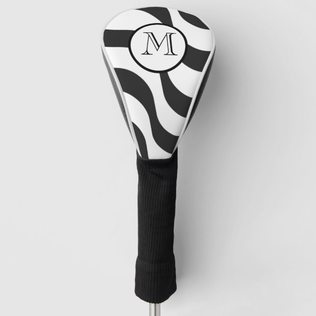 Funda Para Palo De Golf Zebra moderna Monograma franjas blancas negras (Anverso)