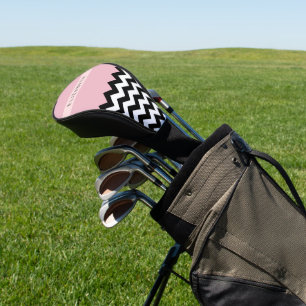 Funda Para Palo De Golf Zigzag negro y blanco, chevron, rosado, tu nombre