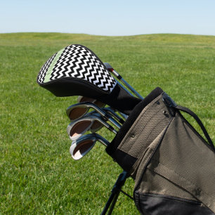 Funda Para Palo De Golf Zigzag negro y blanco, patrón de cheurón, nombre
