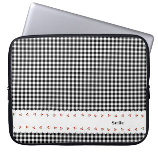 FUNDA PARA PORTÁTIL 名前 カスタマイズ チェリー　チェック　ブラック ラップトップスリーブ