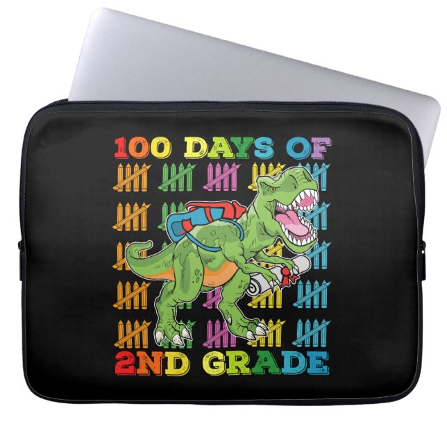Funda Para Portátil 100 Días De La Escuela De Dinosaurio De Segundo Gr (Frente)