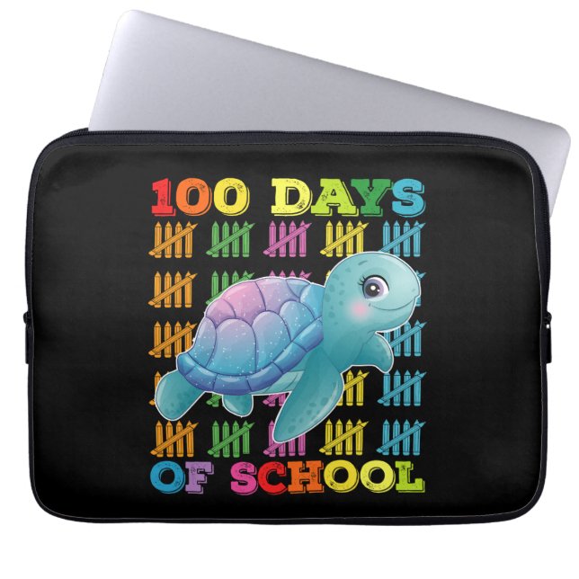 Funda Para Portátil 100 Días Escolares De Maestros De Tortuga (Frente)