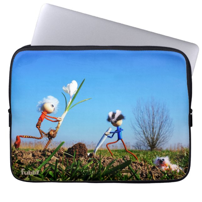 Funda Para Portátil 2 Fubby's die een bol krokus planten. (Frente)