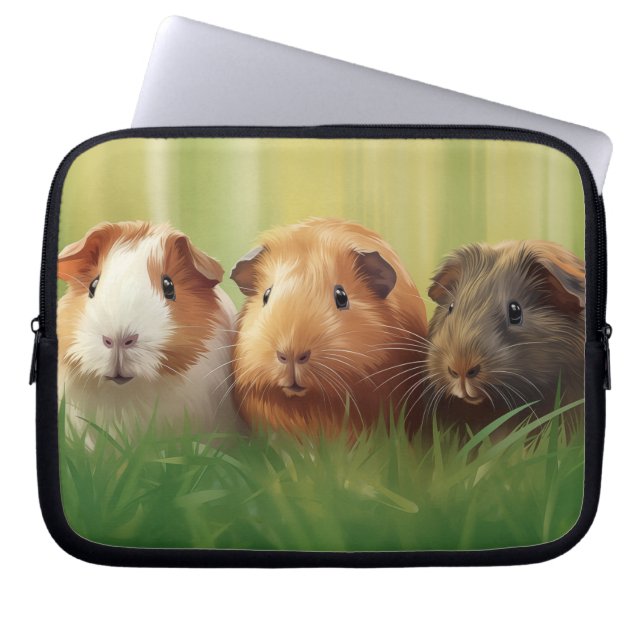 Funda Para Portátil 3 cerdos de Guinea en hierba (Frente)