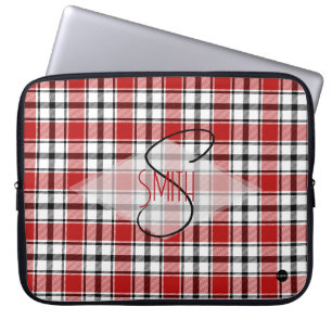 Funda para portátil a cuadros con rojo, negro y bl