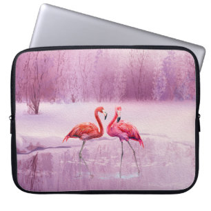 Funda Para Portátil A pair of pink flamingos stand in the water on the