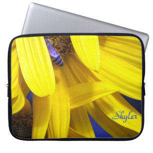 Funda Para Portátil Abeja Azul En La Manga Del Portátil De Girasol Ama