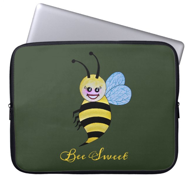 Funda Para Portátil Abeja Cuidada De Acuarela Con Sonrisa Feliz (Frente)