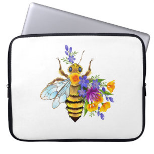 Funda Para Portátil Abeja de flor con plantas silvestres
