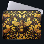 Funda Para Portátil Abeja de oro abstracta. Patrón dorado de insectos<br><div class="desc">Abstracta abeja dorada y manga dorada con motivos florales para laptop en color amarillo negro.</div>