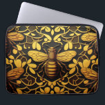 Funda Para Portátil Abeja de oro abstracta. Patrón dorado de insectos<br><div class="desc">Abstracta abeja dorada y manga dorada con motivos florales para laptop en color amarillo negro.</div>