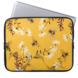 Funda Para Portátil Abeja y mariposa vintage: Arte floral bordado
