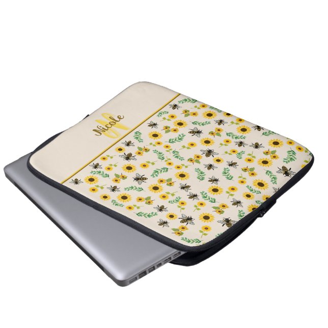 Funda Para Portátil Abejas y girasoles (Inferior anverso)