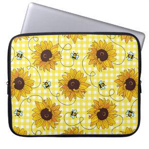 Funda Para Portátil Abejas y girasoles a cuadros
